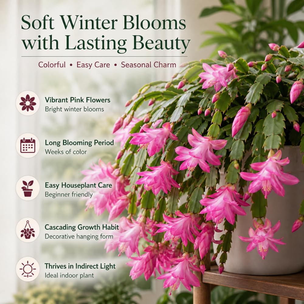 2 Orange Christmas Cactus Live Plant, 5-6 Inch Tall, Easy to Care Indoor Winter Houseplant for Office Desk and Patio Decor, Vigorous Live Holiday Plant