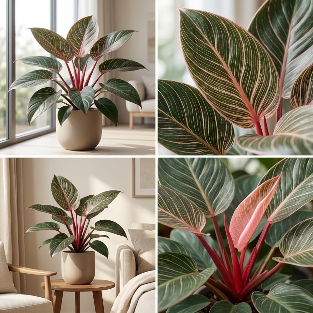 Philodendron Pink Princess Plant, 4" Pot, High-Vigor Low Maintenance Houseplant for Desks, Striking Pink Variegation & Green Foliage