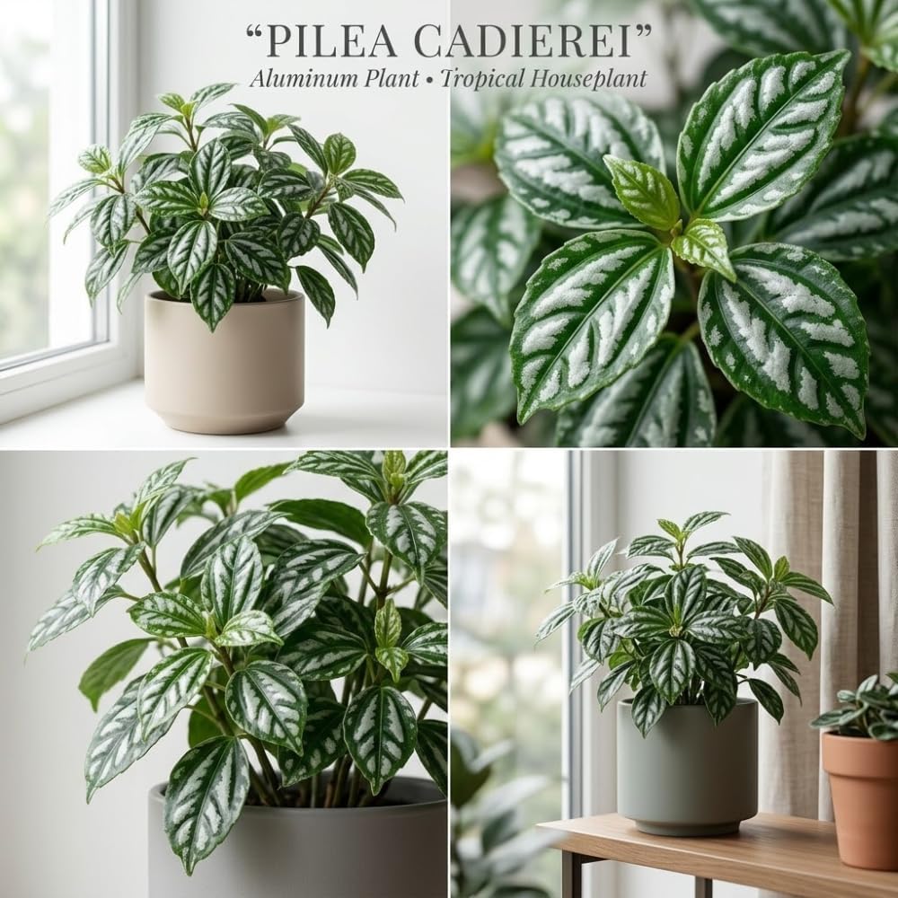 Pilea Cadierei Aluminum Plant, 4" Potted Houseplant, Low Maintenance Houseplant, Robust Sturdy Starter with Metallic Patterned Leaves