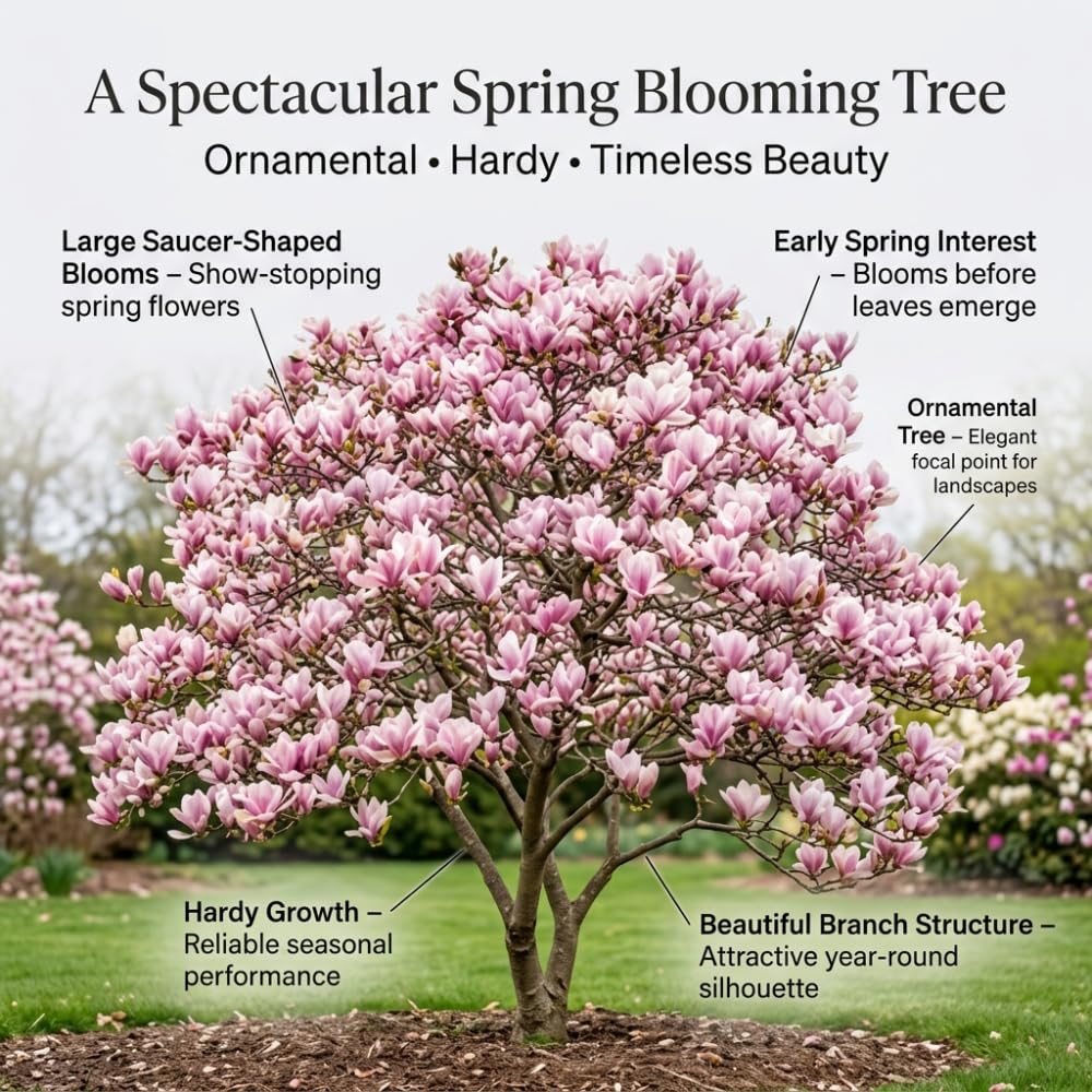 Ann Magnolia Tree Live Plant, 12-18" Potted Plant in 2.5" Pot, Cold-Hardy Early Spring Blooming Tree for Backyard and Garden Rows