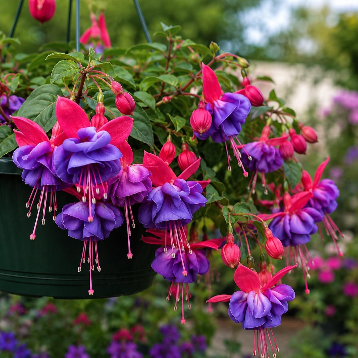 Blue Eyes Fuchsia Plant Live in Gallon Pot, Low Maintenance Fuchsia Hanging Basket, Fast Growing, Colorful Blooming Flowering Plant for Patio, Garden & Containers