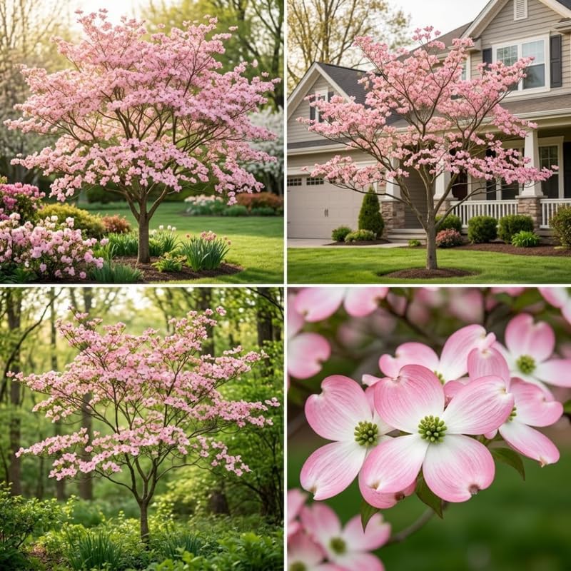 Pink Flowering Dogwood Tree Live Plant, 6-12 Inch Tall in 2.5 Inch Pot, Rosy Spring Blooming Ornamental Tree
