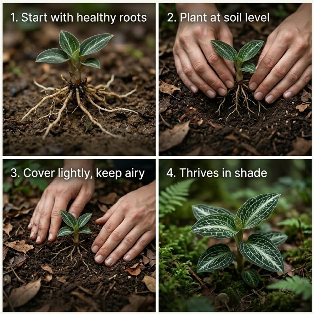 10 Rattlesnake Orchid Roots, Goodyera Pubescens, Low Maintenance Plant, Evergreen Perennial Orchid for Shady Gardens