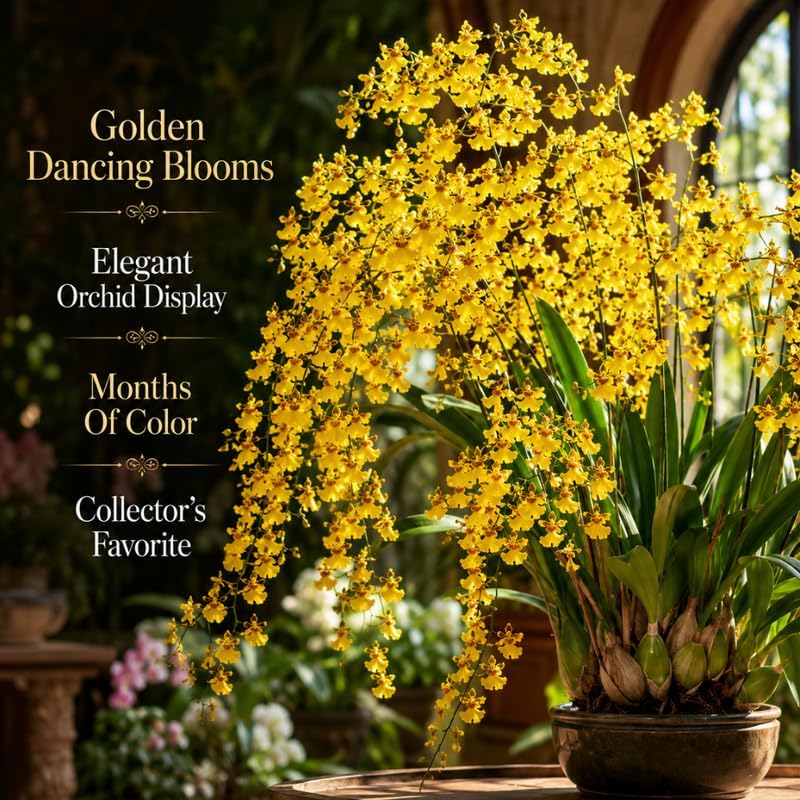 2 Yellow Oncidium Orchid, Dancing Lady Flower Plant, Vigorous Tropical Indoor Houseplant, Bright Yellow Blooms for Garden & Balcony