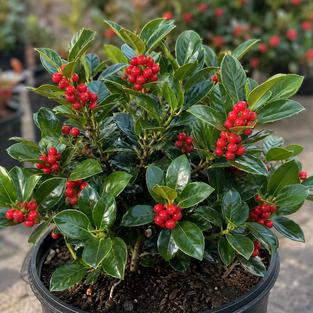 2 Needlepoint Holly Bush Small Size, Hardy Holly Tree, Fast Growing, Dense Evergreen Foliage with Vibrant Red Berries, Ideal for Privacy Hedge & Gardens