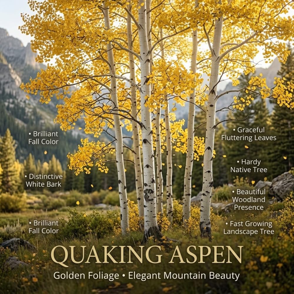 Quaking Aspen Tree Live Plant, 4-6" Tall, Vigorous Fast-Growing Deciduous Plant with White Bark for Backyard Foundation Planting & Borders