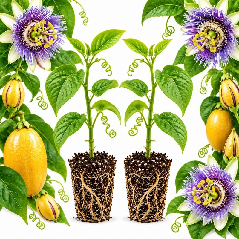 2 Giant Granadilla Passion Fruit Plant Live, 3-6" Tall Passion Fruit Tree