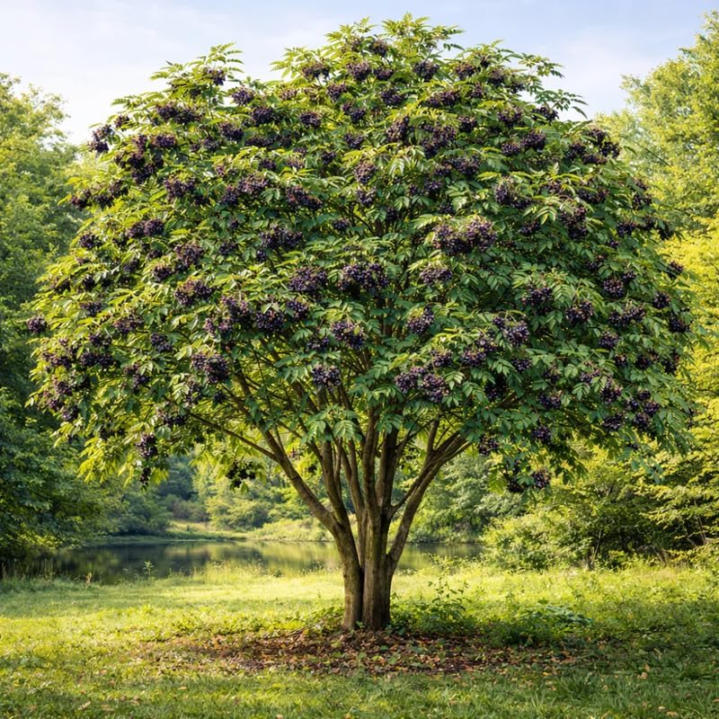 2 Black Elderberry Live Bare Root Plants | 8-12" Cold-Hardy Rooted Cuttings | Fast-Growing Deciduous Fruit Trees for Backyard and Patio | Easy to Care and Maintain