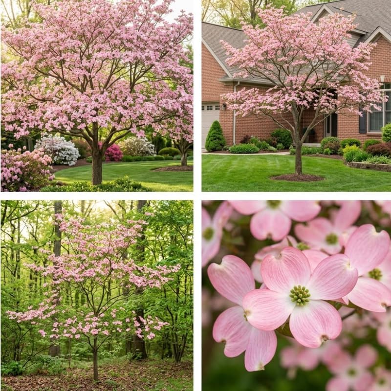 2 Pink Dogwood Tree, Cornus Florida Rubra, 6-12" Inch Tall in 2.5 Pot, Cold-Hardy Flowering Perennial, Low Maintenance Tree with Pink Blossoms