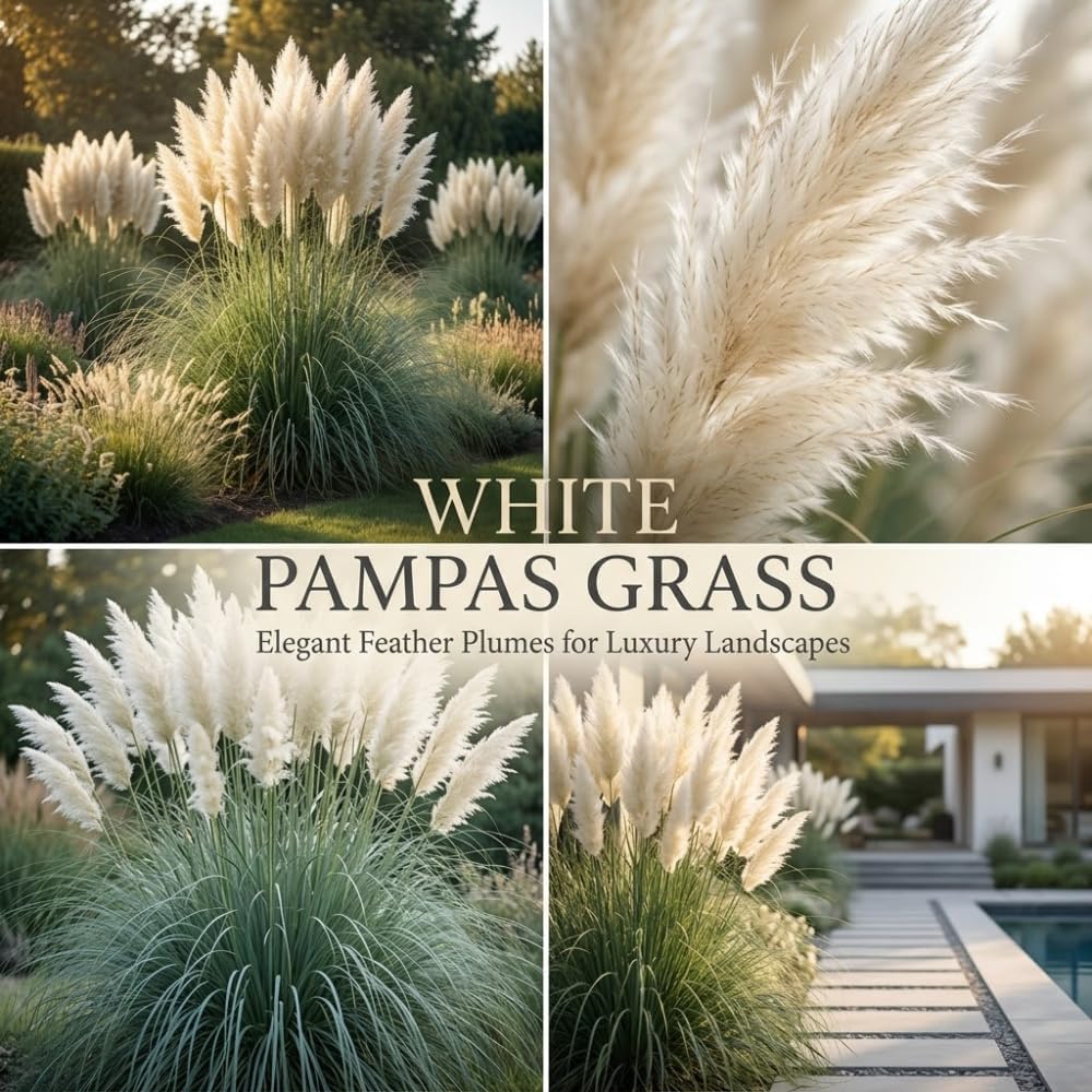 White Pampas Grass Plants, Ornamental Grasses Live Plants Perennial, 4 Inch Tall, Low Maintenance Ornamental Perennial for Patios and Outdoor Spaces