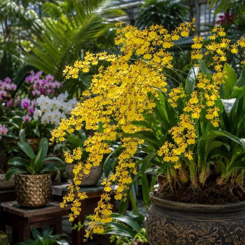2 Yellow Oncidium Orchid, Dancing Lady Flower Plant, Vigorous Tropical Indoor Houseplant, Bright Yellow Blooms for Garden & Balcony