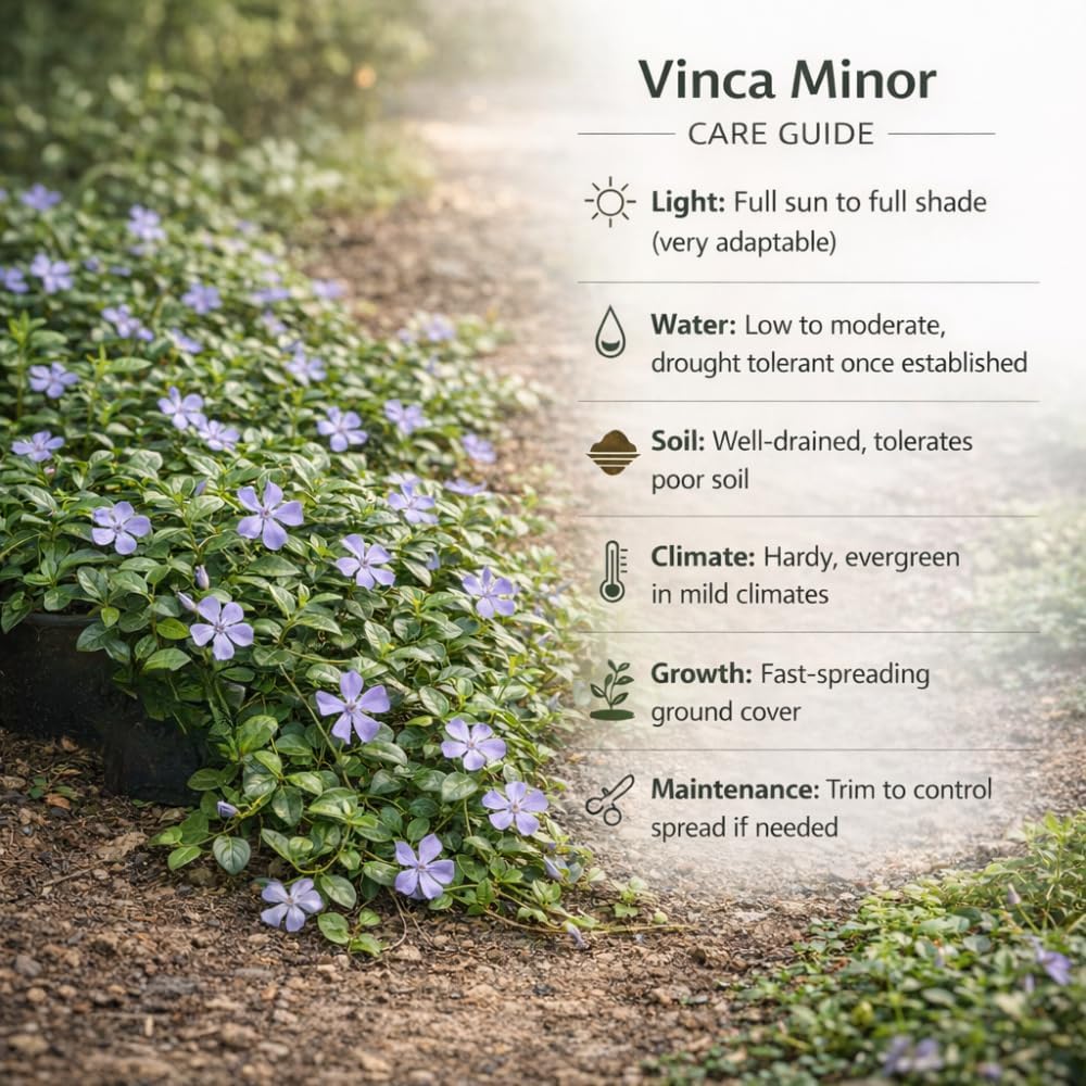 Vinca Plants - Vinca Minor, 4 Inch Size, Low Maintenance Evergreen Vine for Erosion Control and Shady Borders
