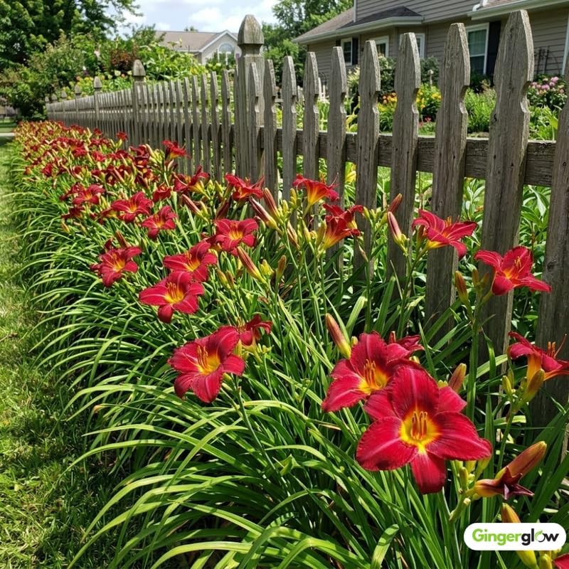 6 Red Volunteer Daylily Plant Bare Root Fans, Long-Lasting Daylilies, Fast Growing Perennial Flowers for Borders, Containers, and Landscaping