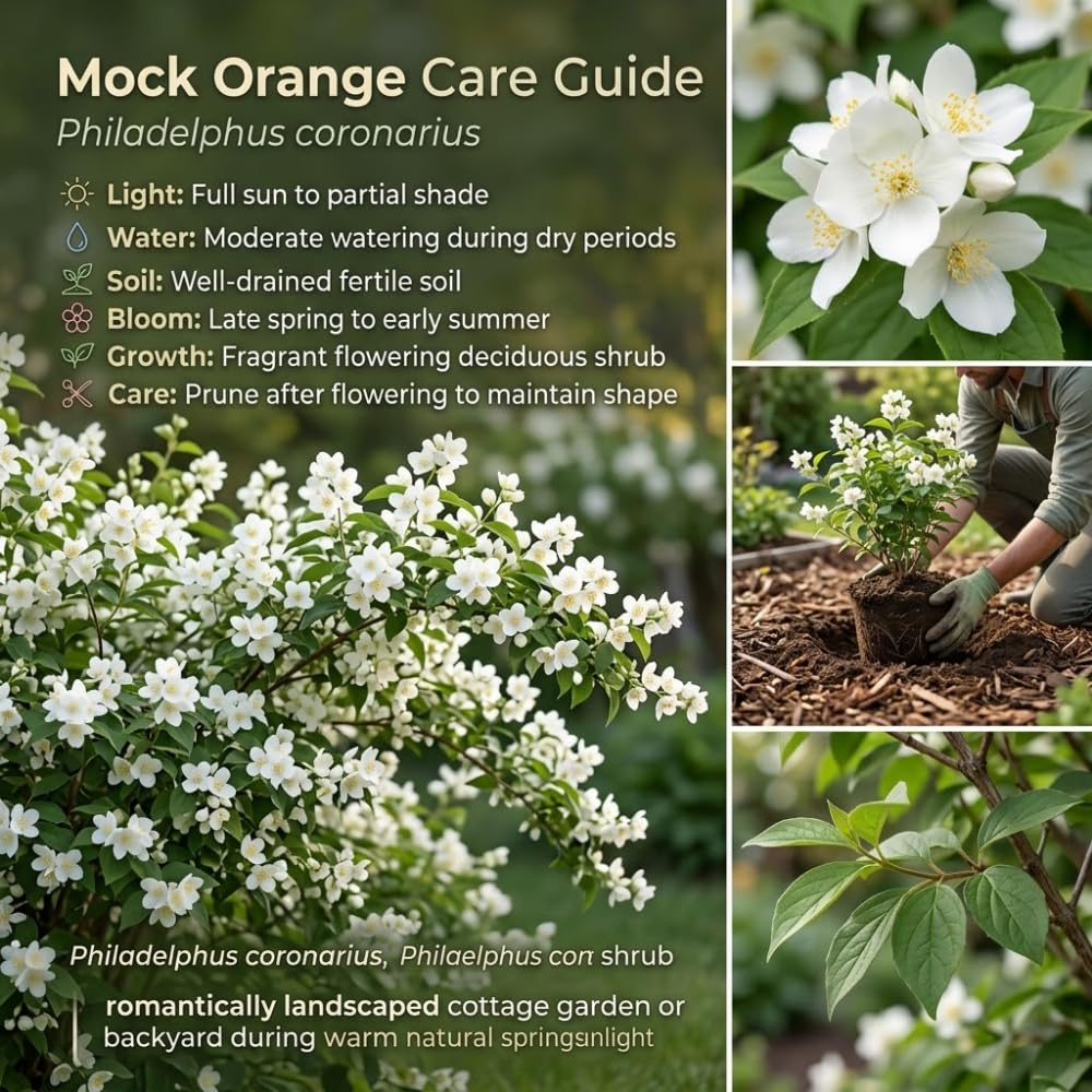 Mock Orange Plant, 4-6" Tall Shrub, Vigorous Deciduous Bush with Intoxicating Fragrance for Backyard Foundation Planting & Garden Borders