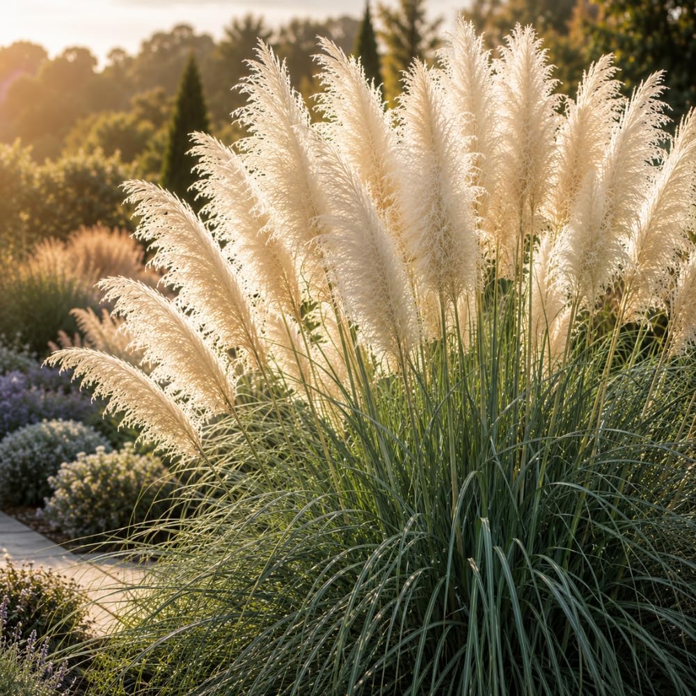 White Pampas Grass Plants, Live Pampas Perennial Grasses, 4 Inch Tall Starter, Ornamental Grass for Outdoor Garden Landscaping