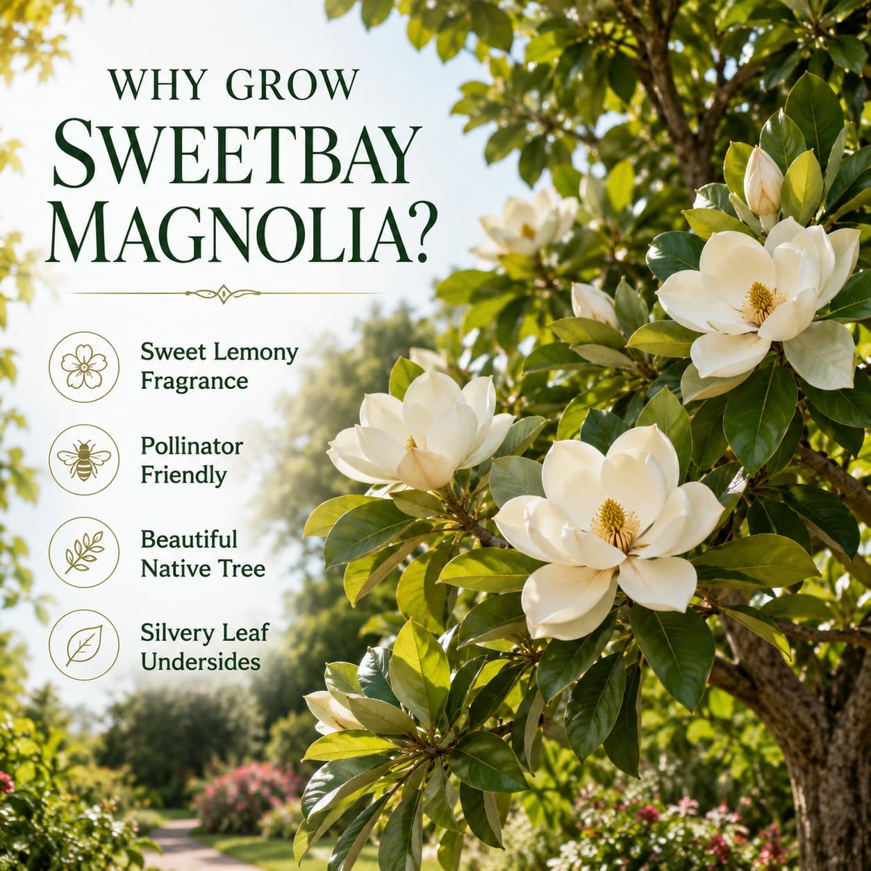 Sweetbay Magnolia Tree, 3 Gallon Potted Plant, 3 Ft Tall, High-Vigor Cold-Hardy Flowering Shrub for Home Landscapes, Tree for Wet Soils with Lemon-Scented Blossoms (No Ship to CA,HI,AK)