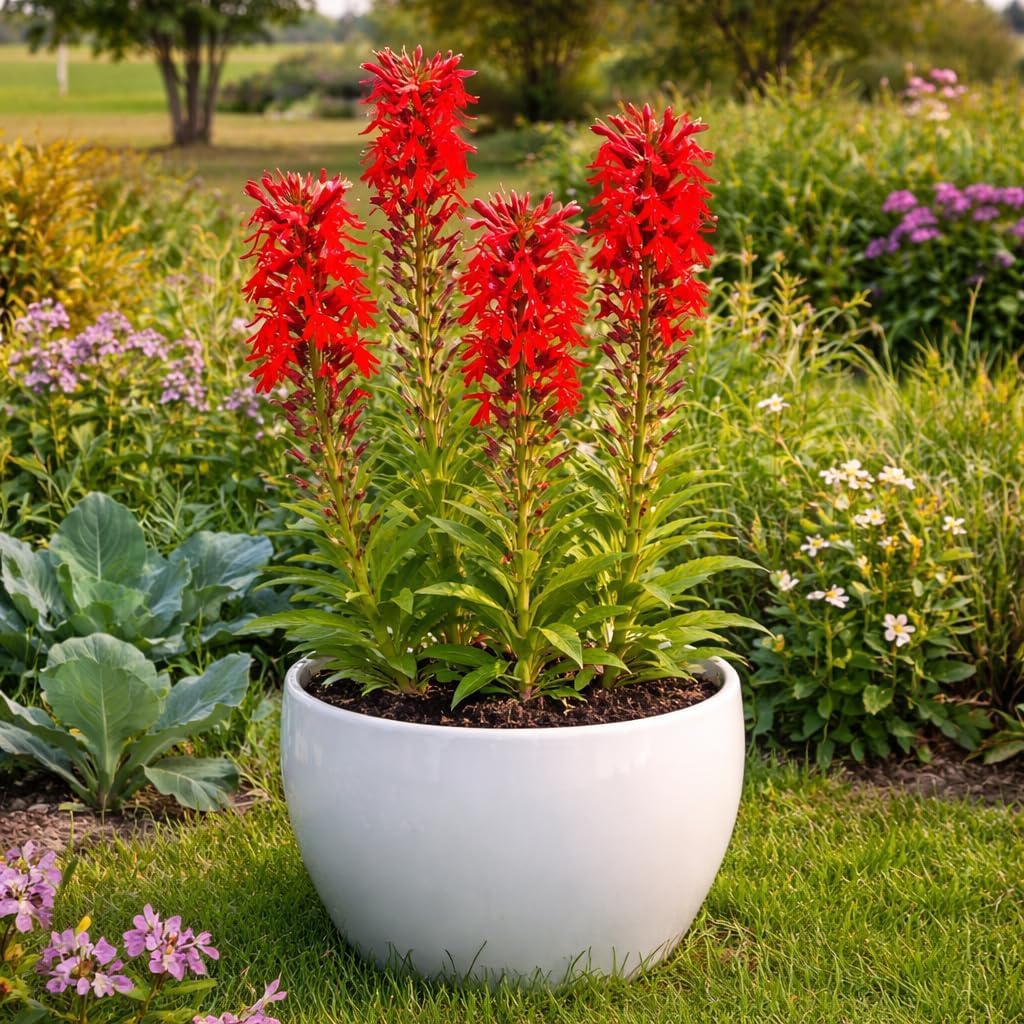 5 Red Cardinal Flower Live Roots, Lobelia Cardinalis, Hardy Perennial Flower, Ready to Plant for Outdoor Garden & Landscaping