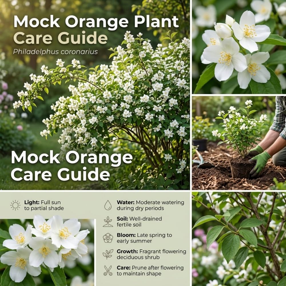 Mock Orange Shrub Live Plant, 4-6" Tall, Cold-Hardy Deciduous Bush for Home Landscapes, Sweet Citrus Scented White Spring Blooms & Low Maintenance Hedge