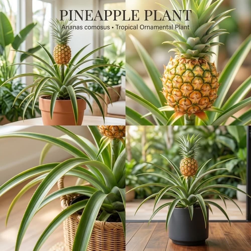 Pineapple Plant, 6" Pot, High-Vigor Low Maintenance Fruit Bush for Sunny Patios, Robust Sword-Like Green Foliage