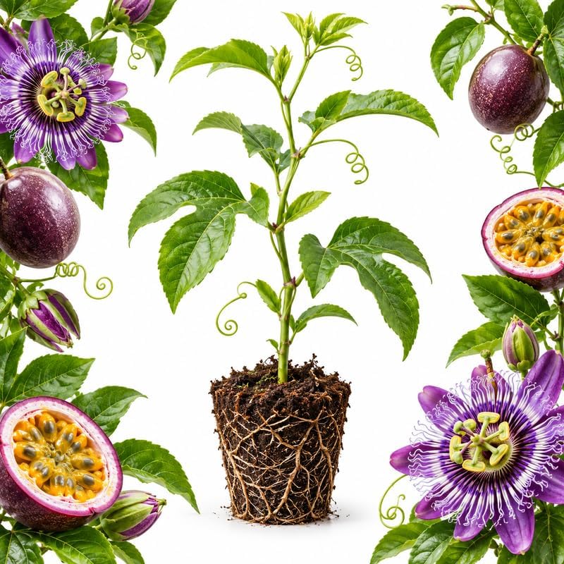 Purple Passion Fruit Tree Live Plant, 3-5 Inch Tall Passion Fruit Plant