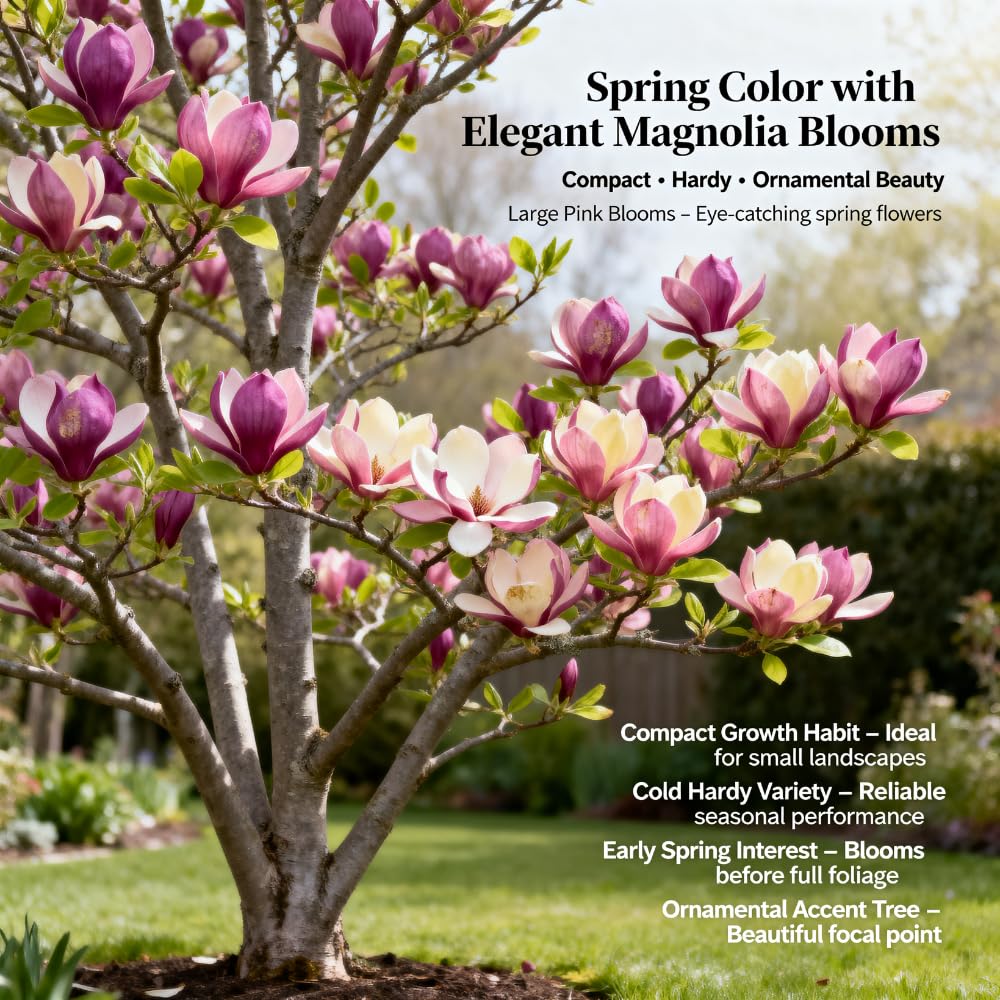2 Ann Magnolia Tree, 12-18 Inch Tall in 2.5 Inch Pot, Vigorous Spring Bloomer for Sunny Backyard Landscapes, Fragrant Flower Tree