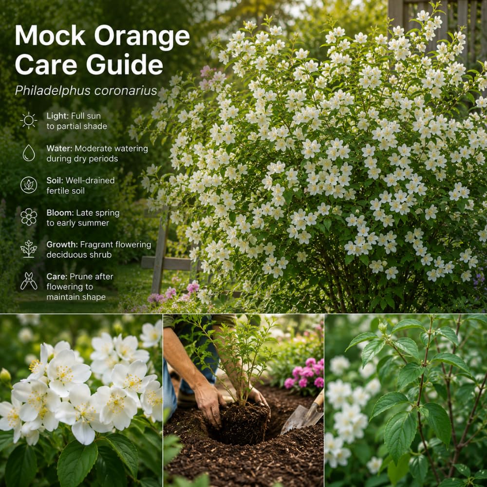 Mock Orange Shrub Live Plant, 4-6" Tall, Cold-Hardy Deciduous Bush for Home Landscapes, Sweet Citrus Scented White Spring Blooms & Low Maintenance Hedge