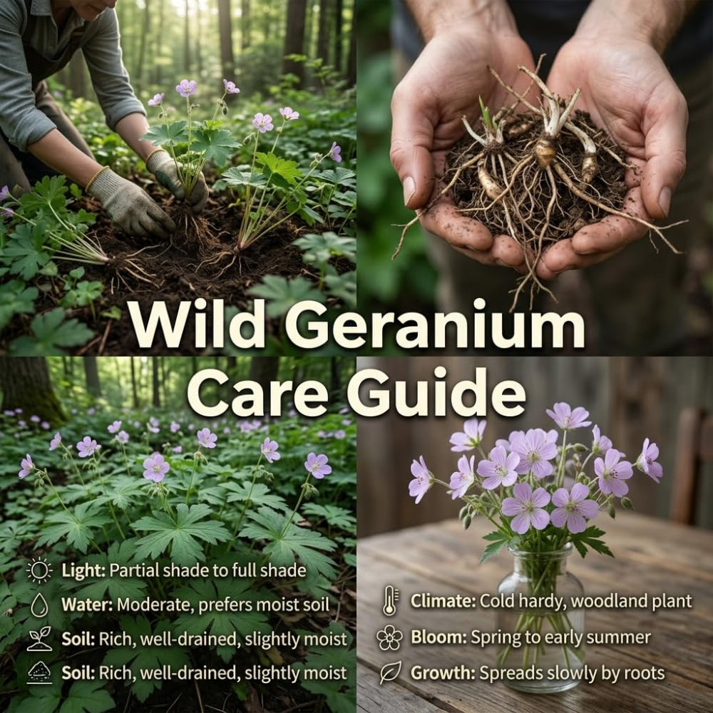 10 Wild Geranium Roots, Geranium Maculatum, Lavender Pink Flowering Perennial for Shady Garden Borders, Cold-Hardy Flower for Woodland Landscapes