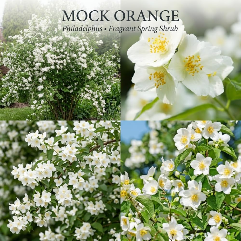 Mock Orange Shrub, 4-6" Potted Plant Starter, High-Vigor Cold-Hardy Bush for Backyard Gardens, Beautiful White Blossoms & Growth Habit