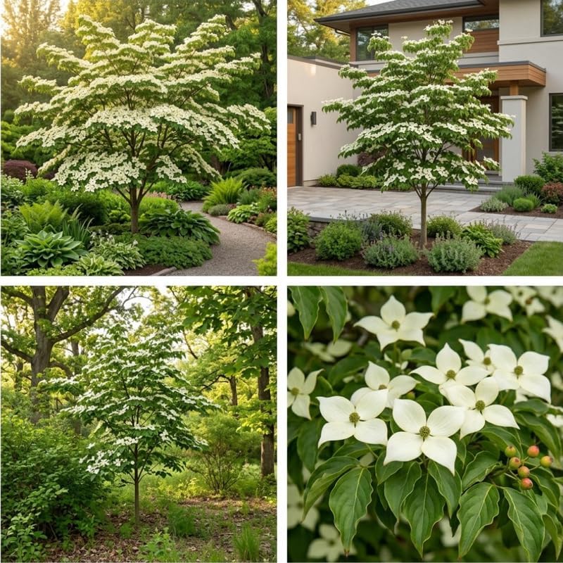 2 White Kousa Dogwood Tree, 12-18 Inch in Quart Pot, Low Maintenance Deciduous Tree, Vigorous Growth Habit with Vibrant Red Autumn Foliage
