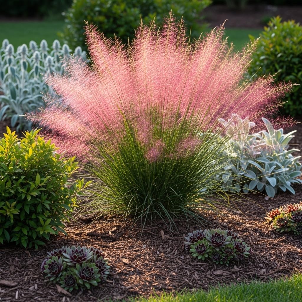 2 Pink Muhly Grass Live Plants, 4-Inch Height, Easy to Grow, Low Maintenance, Decorative Grasses with Soft Pink Flower for Garden Borders & Landscape Accents