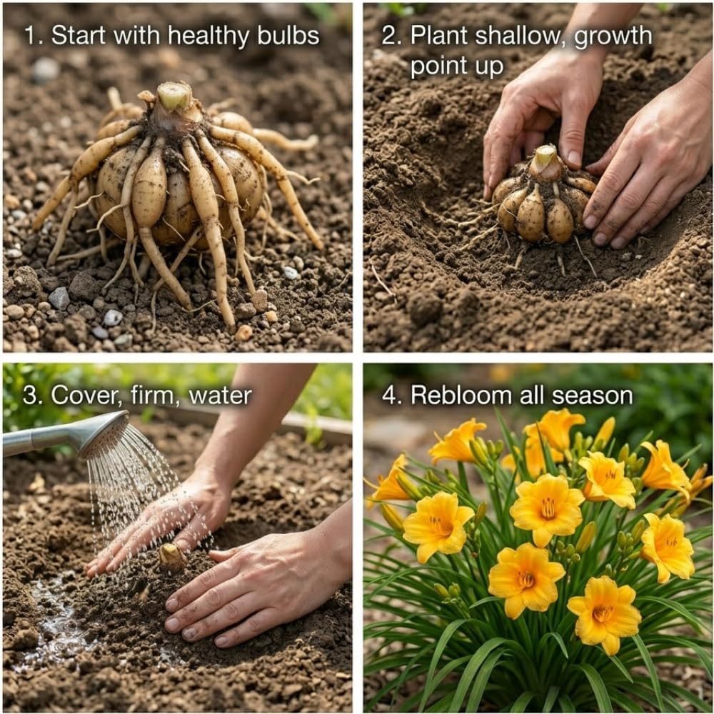 10 Stella de Oro Daylily Roots, Reblooming Yellow Perennial Roots for Garden Borders, Cold-Hardy Miniature Golden Daylily