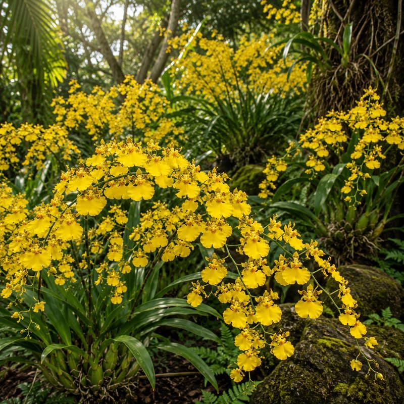 2 Yellow Oncidium Orchid, Dancing Lady Flower Plant, Vigorous Tropical Indoor Houseplant, Bright Yellow Blooms for Garden & Balcony