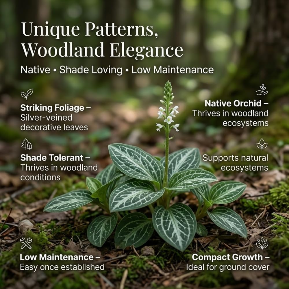 20 Downy Rattlesnake Plantain Root Systems Perennial, Vigorous Growth Habit with Showy White Flower Spikes for Home Landscapes