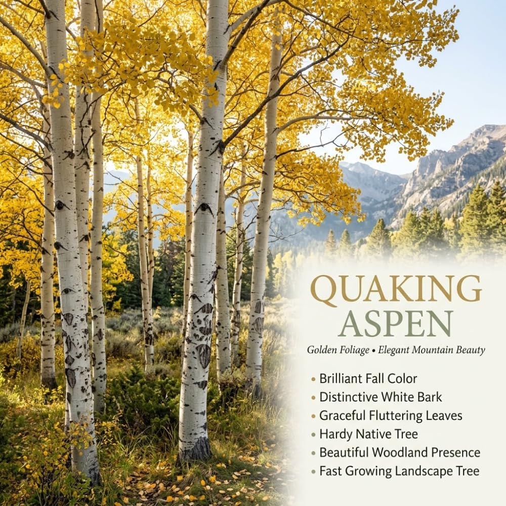 2 Quaking Aspen Tree, 4-6" Tall Plant, Low Maintenance Fast Growing Shade Tree for Homeowners, Cold-Hardy Shrub with Golden Autumn Foliage