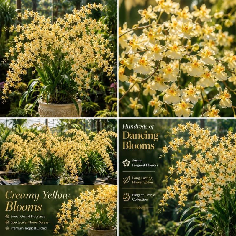 Oncidium Orchid Twinkle Live Plant, Fragrance Fantasy Oncidium Orchid Flower, Vibrant Blooming Houseplant for Indoor Decor, Home Office and Patio