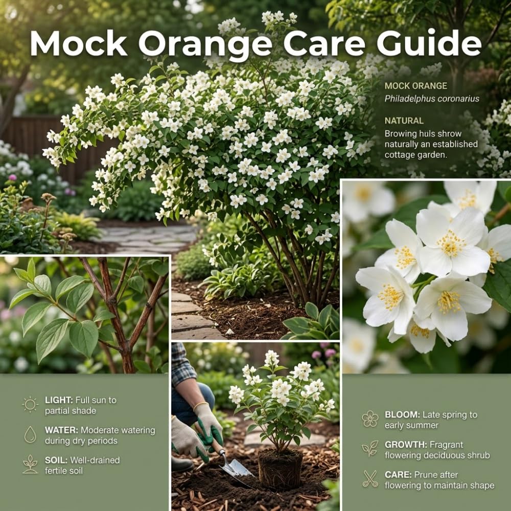 Mock Orange Shrub, 4-6" Potted Plant Starter, High-Vigor Cold-Hardy Bush for Backyard Gardens, Beautiful White Blossoms & Growth Habit