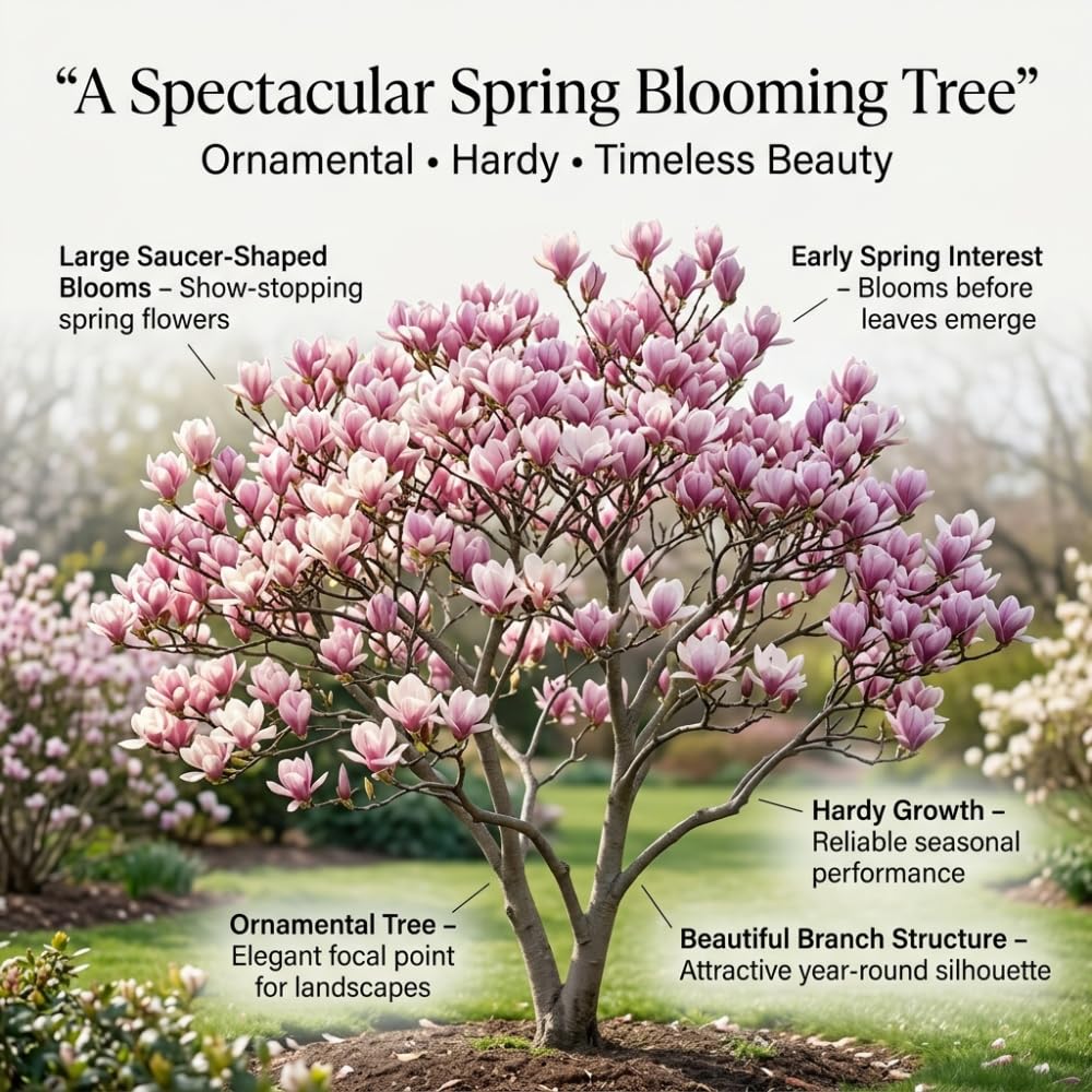 2 Ann Magnolia Tree, 12-18 Inch Tall in 2.5 Inch Pot, Vigorous Spring Bloomer for Sunny Backyard Landscapes, Fragrant Flower Tree