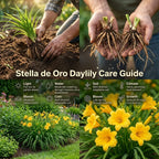 5 Stella de Oro Daylily Roots, Reblooming Yellow Perennial Roots for Garden Borders, Cold-Hardy Miniature Golden Daylily