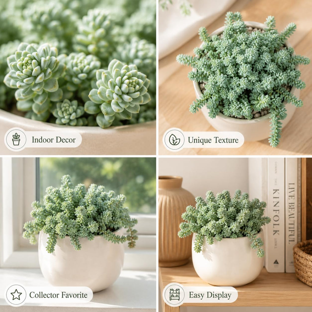 Sedum Dasyphyllum Major Succulent Plant, 4 Inch Pot Sedum Plant Live, Fully Rooted, Drought-Tolerant, Low Maintenance Indoor Houseplant, Ideal for Home & Office Décor & Gifts