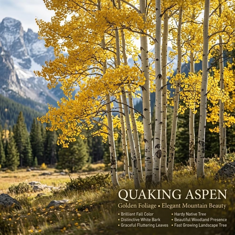 Quaking Aspen Tree, 4-6"" Tall Potted Tree Starter, Sturdy Cold-Hardy Plant with Golden Autumn Foliage & Trembling Leaves for Home Landscapes