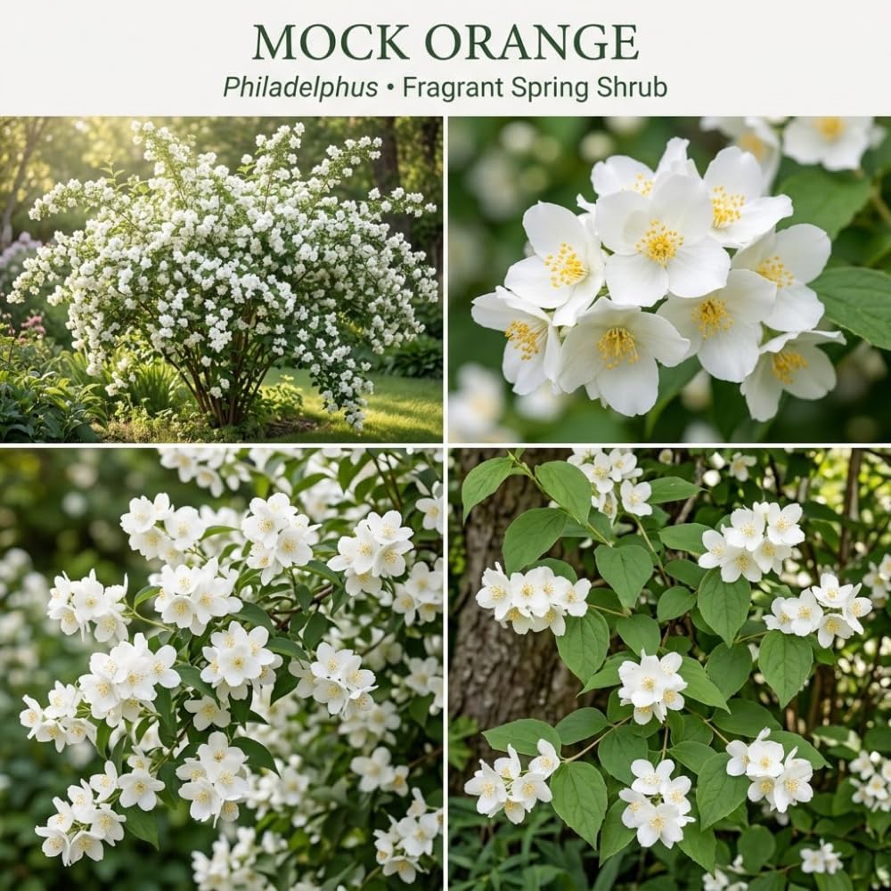 Mock Orange Shrub Live Plant, 4-6" Tall, Cold-Hardy Deciduous Bush for Home Landscapes, Sweet Citrus Scented White Spring Blooms & Low Maintenance Hedge