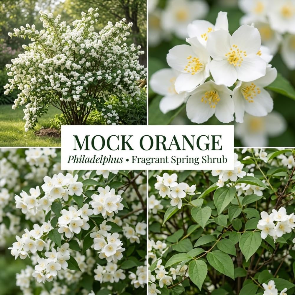Mock Orange Plant, 4-6" Tall Shrub, Vigorous Deciduous Bush with Intoxicating Fragrance for Backyard Foundation Planting & Garden Borders