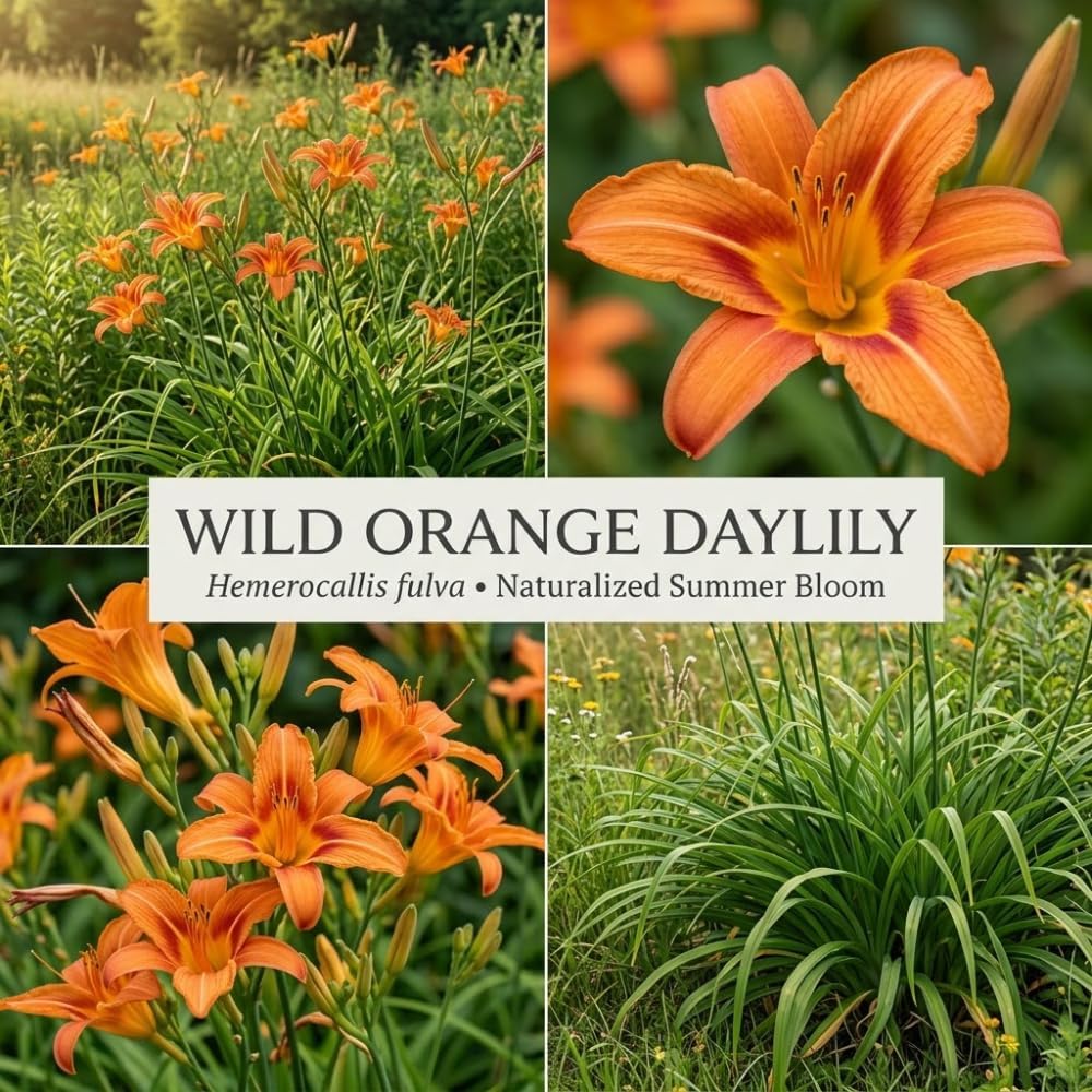 25 Wild Orange Daylily Root, Well-Rooted Tiger Daylily, Cold-Hardy Fragrant Perennial, Sturdy Ditch Lily for Sunny Backyard Landscapes