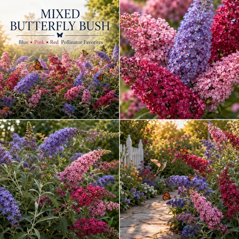 Assorted Butterfly Bush Plant Live, 3 Buddleia Plant 4-6" Tall, Well-Rooted Cold-Hardy Shrubs, Fragrant Blooms for Pollinator Gardens