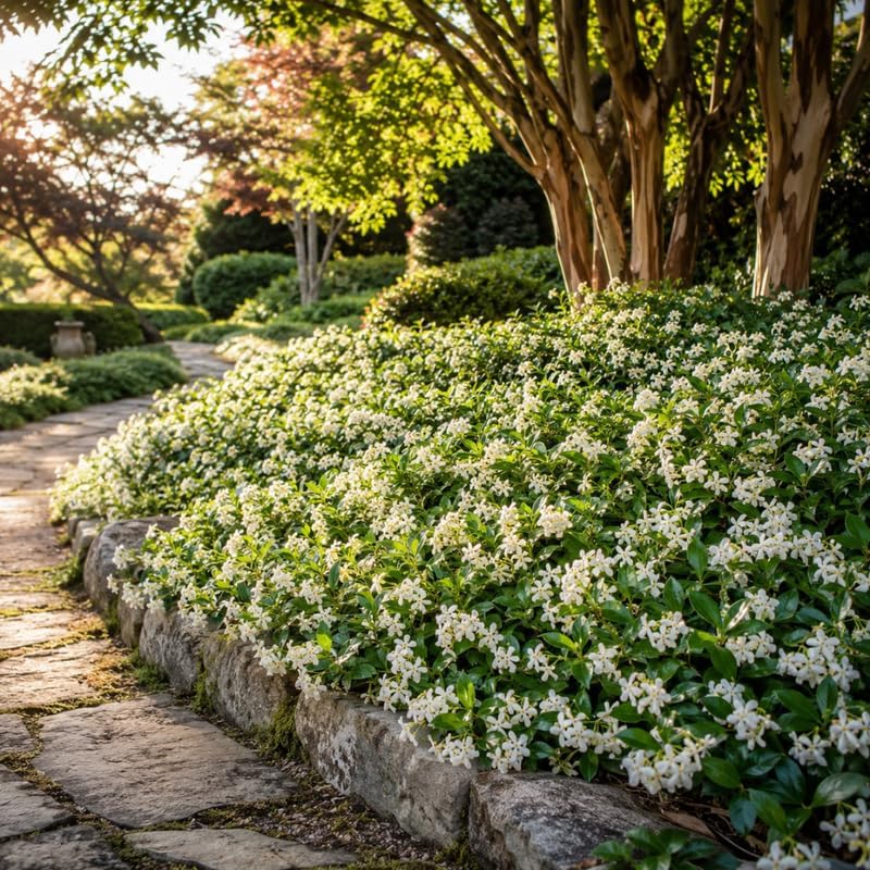 4 Asiatic Jasmine Minima Plants, 4-6 Inch Tall, Fast Growing Ground Cover Plant, Grow Robust Dense Foliage Carpet for Landscape