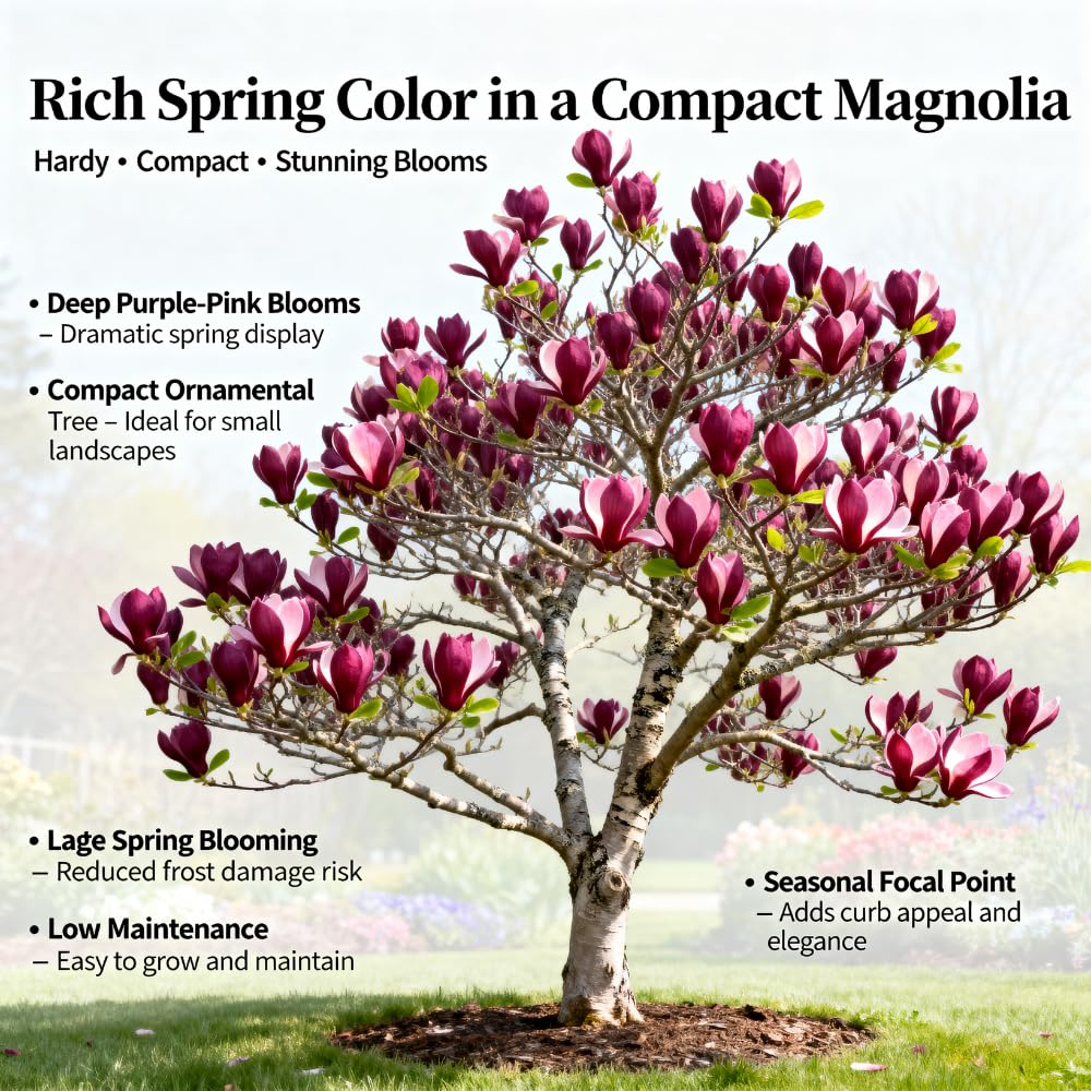 2 Ann Magnolia Tree, 12-18 Inch Tall in 2.5 Inch Pot, Vigorous Spring Bloomer for Sunny Backyard Landscapes, Fragrant Flower Tree