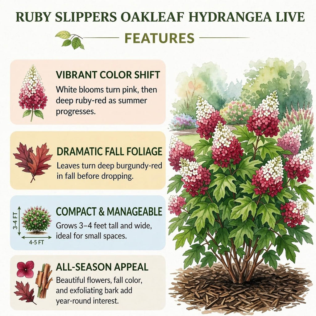 2 Ruby Slipper Oakleaf Hydrangea Live Plants, 4 Inch Pot, 12-18 Inch Tall Deciduous Shrub for Home Landscape and Borders