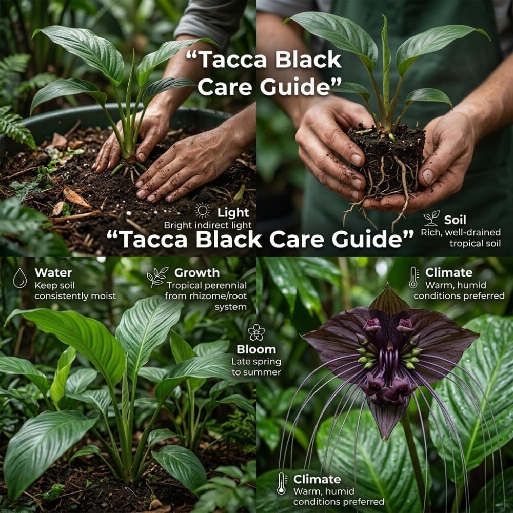 Black Bat Flower - Tacca Chantrieri 4 Inch Tall | Rare Flower Live Plant | Eye-Catching Indoor Decor & Suitable for Gifts for Plant Enthusiasts | Easy to Grow