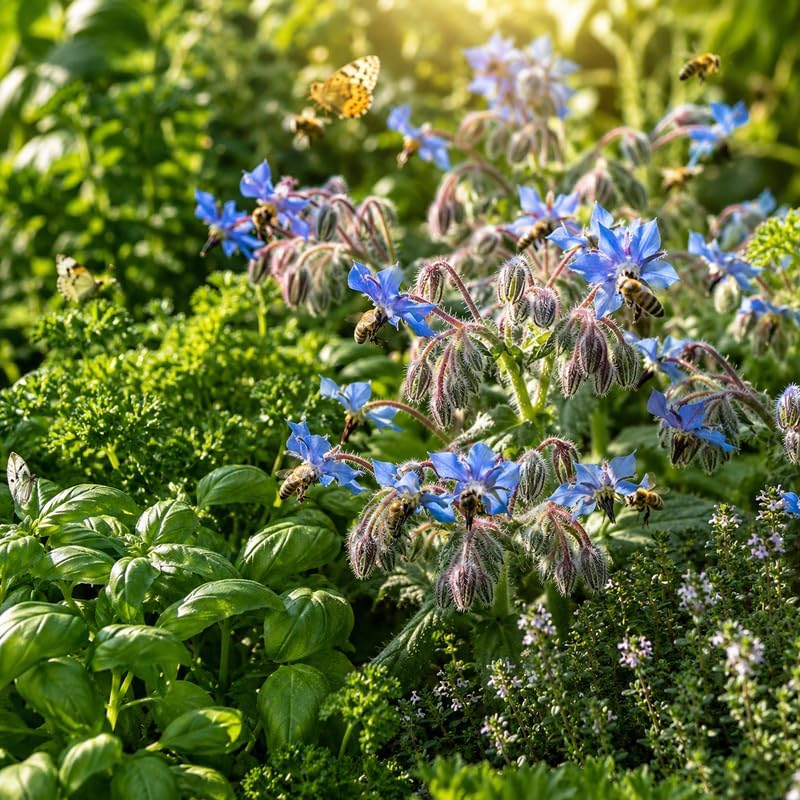 2 Blue Borage Plants Live in Large Pot, Non GMO, Low Maintenance, Fragrant Edible Flower Herb Plants for Gardens & Containers