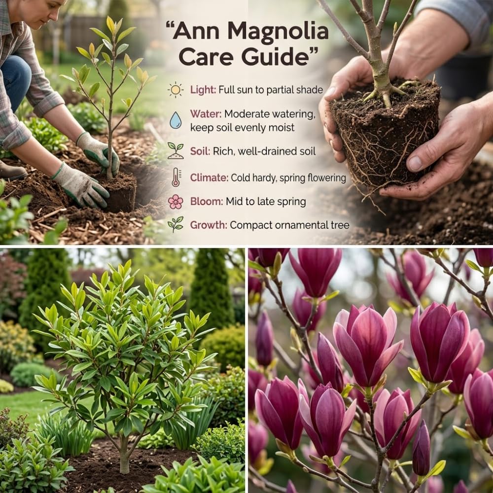 Ann Magnolia Tree Live Plant, 12-18" Potted Plant in 2.5" Pot, Cold-Hardy Early Spring Blooming Tree for Backyard and Garden Rows